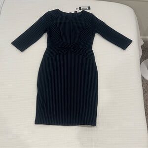 Sophisticated Navy Pinstripe Long Sleeve Dress